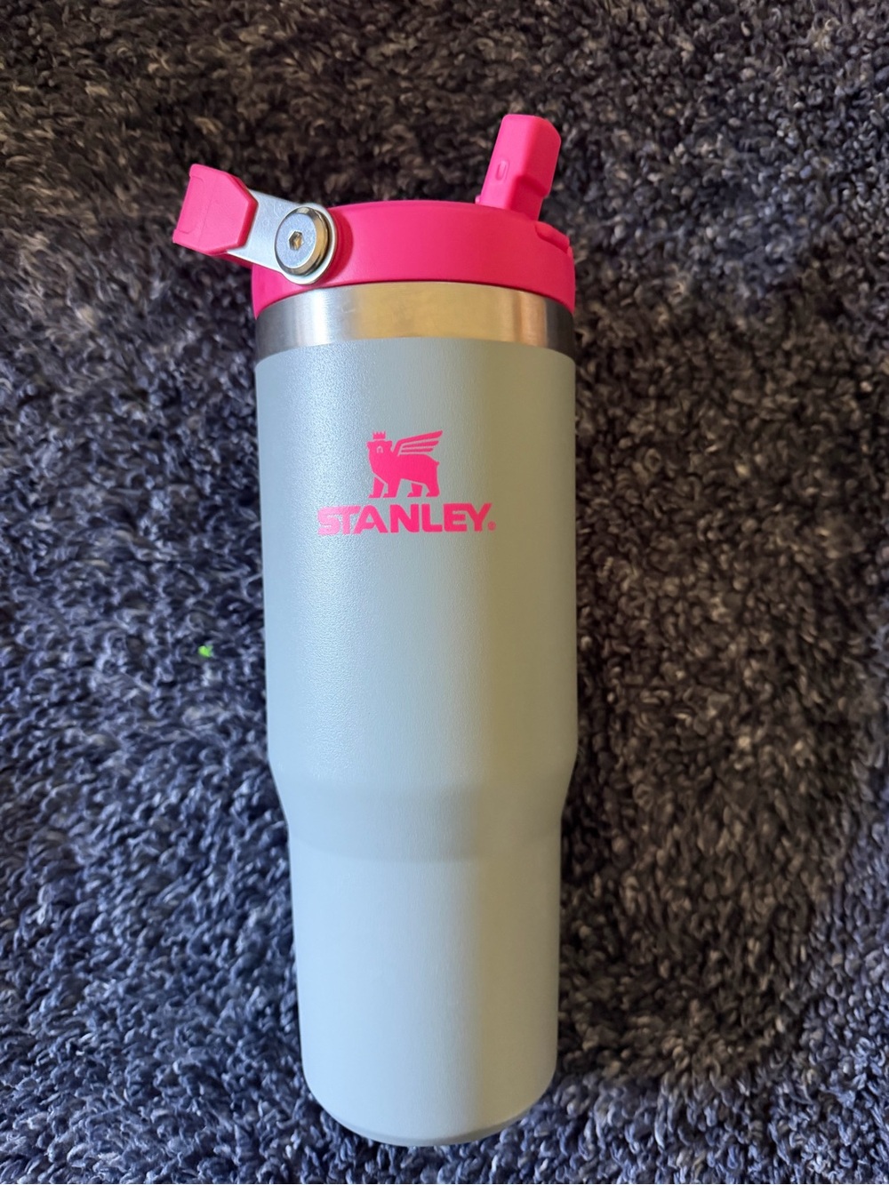 Stanley Light Gray Tumbler with Hot Pink Lid